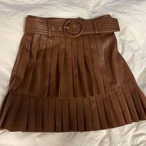 ZARA brown faux leather pleated skirt size small